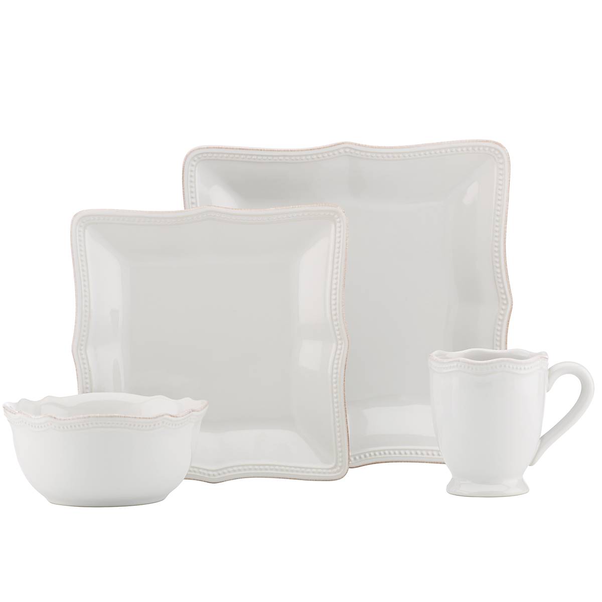 French Perle Bead White™ Square 4-piece Place Setting