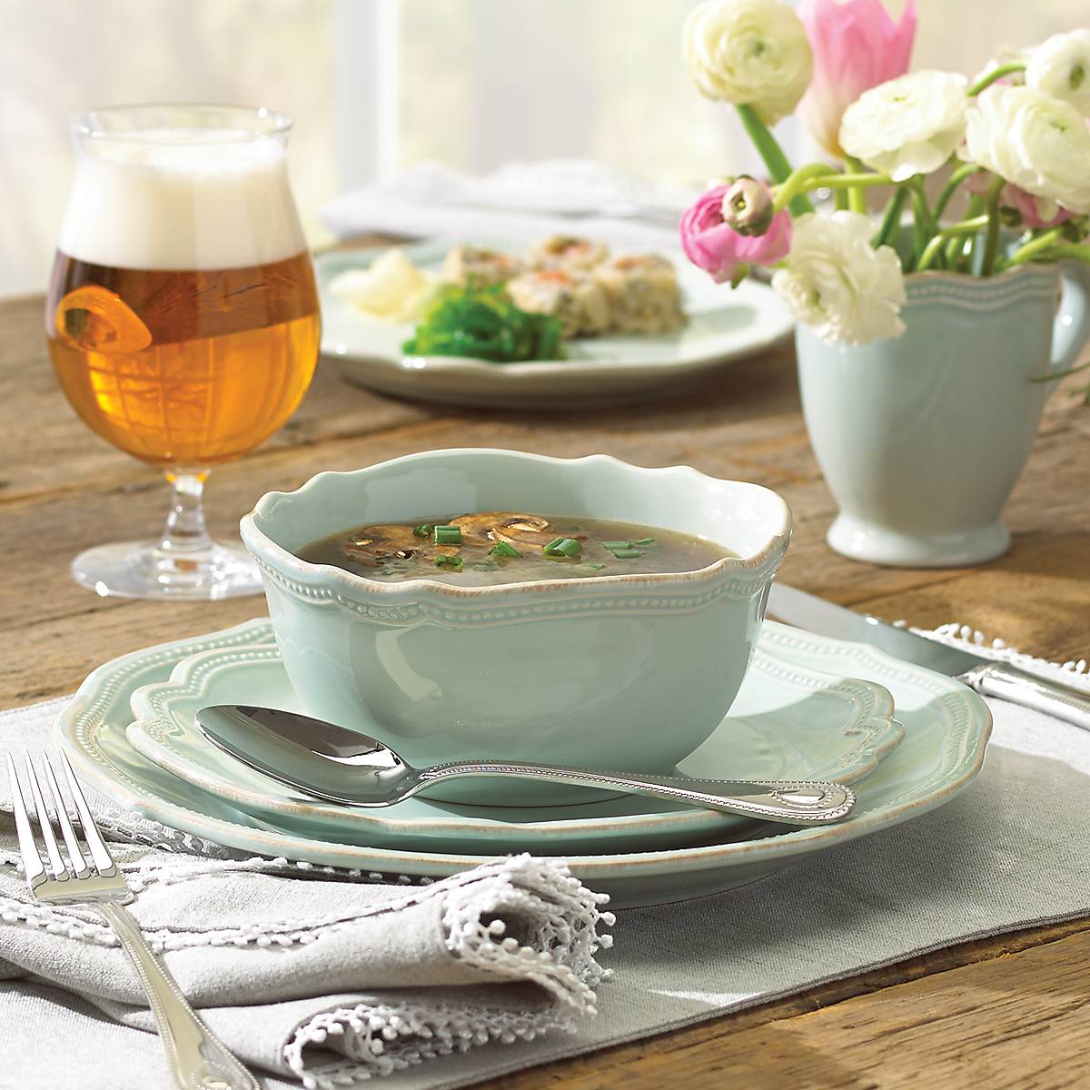 French Perle Bead Ice Blue™ 4-piece Place Setting