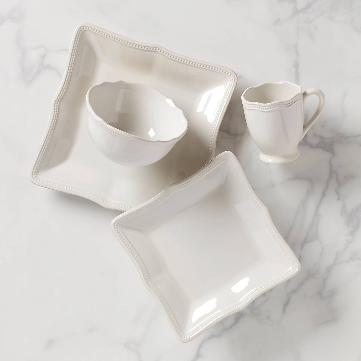 French Perle Bead White™ Square 4-piece Place Setting